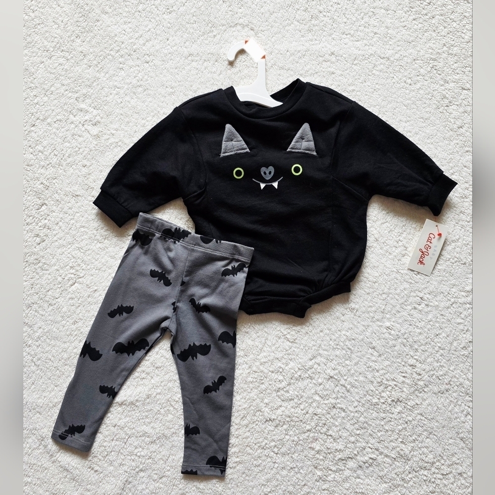 Baby girl/ boy 6/9 12 18 mnt Halloween Bat Face Romper & Leggings Set Cat & Jack